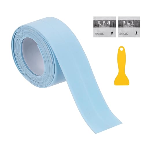 uxcell Caulk Tape Waterproof, 0.83 Inch x 4.92 ft Self-Adhesive Sealant Sealing Strip Caulking Sealant Tape PVC with Tool for Kitchen Sink Toilet Bathroom Bathtub Floor, Blue