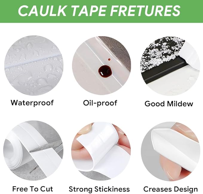 2 Pack Caulk Strip, 1.5" x 10.5Ft PVC Self Adhesive Caulk Tape, Sealing Waterproof Silicone Tape for Bathroom Bathtub Kitchen Toilet Wall Windows