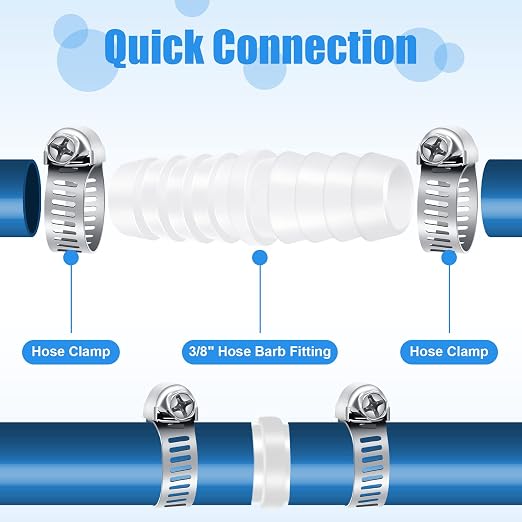 Treela 10 Set Plastic Hose Barb Fitting 3/8" x 3/8" Pipe Connectors Barbed Splicer Mender Joint Adapter Union with 20 Pcs Hose Clamps for Household Adapters Fuel Gas Liquid Air Repair