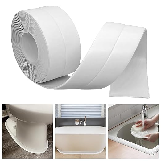 Caulk Tape Bath & Kitchen Self Adhesive Caulking Tape Waterproof, Toilet Caulk Strip Bathtub Sealing Strip Shower Bathroom Tape Sealant, Traditional Caulking Replacement (White, 1.5" x10.5Ft)