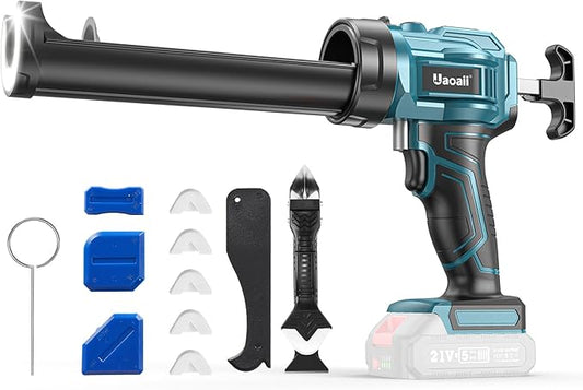 Electric Caulking Gun Compatible with 18V Makita Battery, 10 oz Cordless Caulk Gun with Caulking Tools-3 in 1 for Filling/Sealing, 4 Adjustable Speeds, LED Light(Battery Not Included)