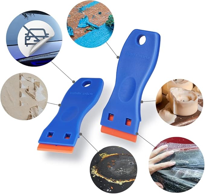 Ainiv Plastic Razor Blade Scrapers, Scraper Tool with 20PCS Blades, Multi-funtional Cleaning Razor Scraper for Removing Stickers, Labels, Caulk, Adhesive, Paint Removal-Blue&Orange