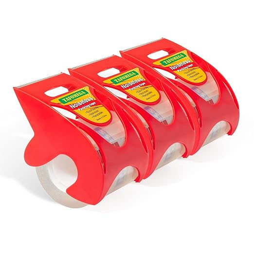 Packing Tape with Dispenser Clear Noiseless Packaging Tape for Shipping Moving Strong Sealing Adhesive Industrial Depot Tapes for Storage 1.96 inch x 33 Yards 1” Core 3 Pack