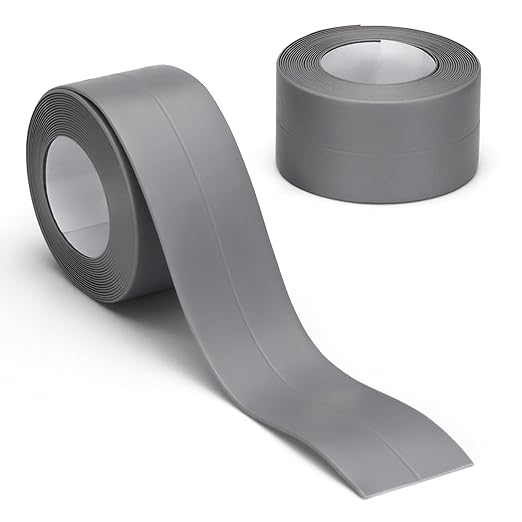LELE LIFE 2 Rolls Caulk Tape Waterproof Self Adhesive, Toilet Caulk Strip Sealant Tape Sealing Strip for Bathroom, Kitchen, Shower, Bathtub Caulking Tape, 1.5" x 10.5Ft, Grey