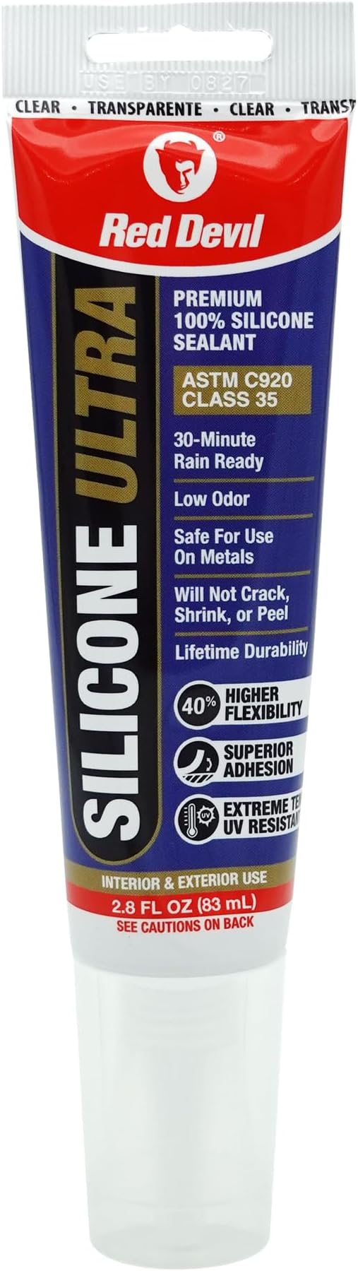 Red Devil 0795 StormGuard 920 100% RTV Silicone Sealant, 2.8 oz. Tube, Clear, 1 Pack