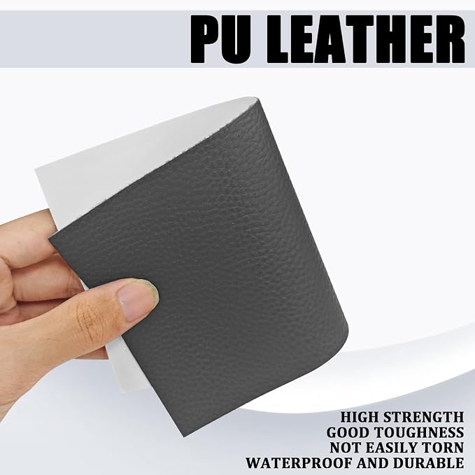 2 PCS 8 x 4 Inch PU Leather Patch for Car Seat Repair, Self-Adhesive Waterproof Vinyl Scratch Repair Kit, Breathable Leather Patches for Furniture, Car Upholstery, Couch, Sofa, Chair (Gray)