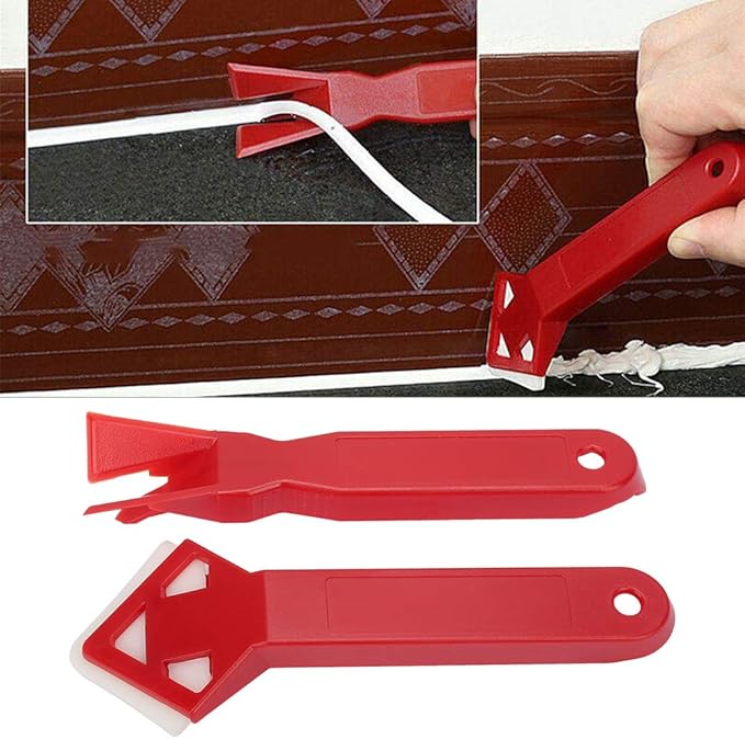 2Pcs Caulk Remover Tool Kit, Silicone Caulking Removal Tool, Caulk Tools with Antislip Handle, Caulking Scraper for Bathrooms, Kitchens, Balcony, Red