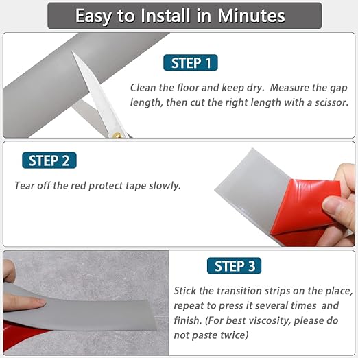 Floor Transition Strip 2" Self Adhesive Flat Vinyl Flooring Transitions Strip with Strong Backing (5cm, 20FT, Grey)