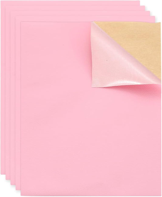 MECCANIXITY 5 Pcs Leather Repair Patch 10"x12" Self-Adhesive Leather Vinyl Repair Tape Kit for Furniture Couches Sofa Chair Car Boat Seats Jackets, Pink