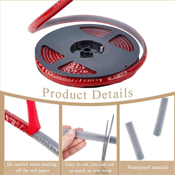 GORGECRAFT 5.5 Yard Waterproof Caulk Strip 0.6 Inch Self-Adhesive Ceramic Tile Gap Tape Sealing Strips Peel and Stick Tape Roll Floor Edge Sealant Trim for Shower Bathtub Bathroom Toilet