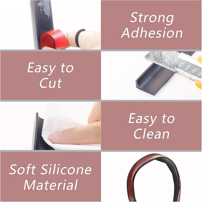39 Inch Shower Threshold Water Dam, Silicone Barrier Shower Door Bottom Seal Strip, Self Adhesive Waterproof Barrier, for Kitchen Countertop Sink, Cooktop, Bathroom（Black）