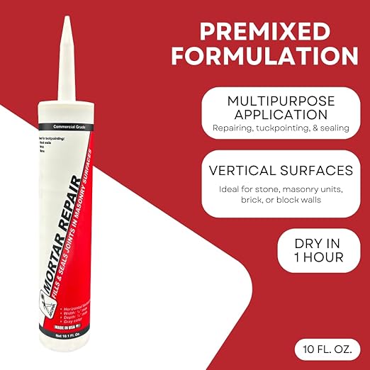 Akona Mortar Repair Tube for Tuckpointing, Sealing, and Repairing Stone, Brick, and Block Walls, Gray, Paintable, Fast Drying (10 Ounce, 1) (Pack of 3)