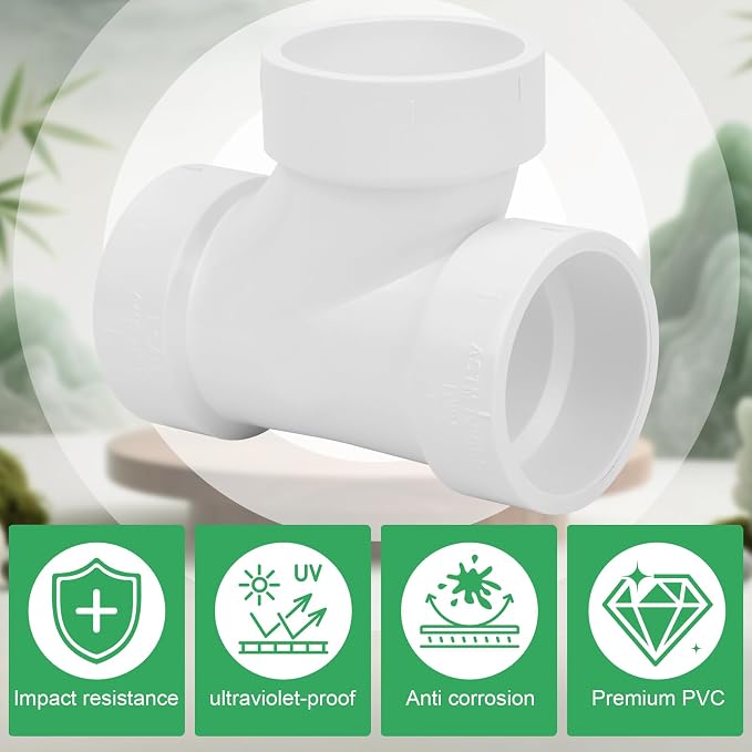 4Pack 1-1/2IN PVC DWV Sanitary Tee 3-Way PVC Pipe Fittings Adapter Furniture Build Grade SCH40 PVC Elbow Fittings Connector for Drain, Waste, Vent