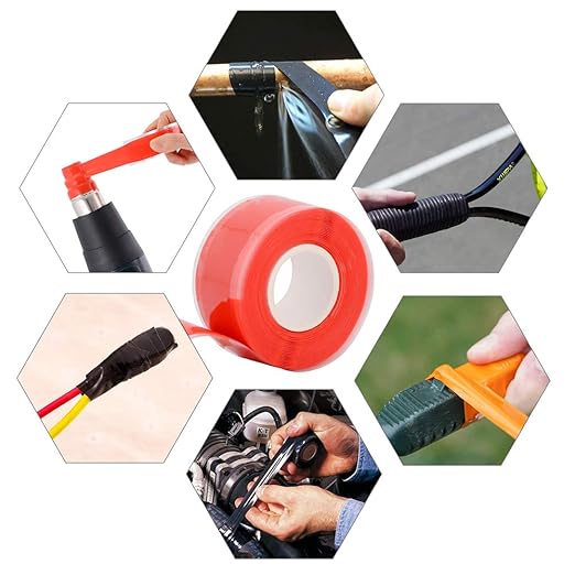 Self-Fusing Silicone Fusional Repair Tape - Self-Adhesive for Leak Seal Repair - Electrical Insulation - Heat Resist & Waterproof - Airtight - Multi-Purpose Soft Rubber Strip - 3m x 25mm x 0.5mm - Red