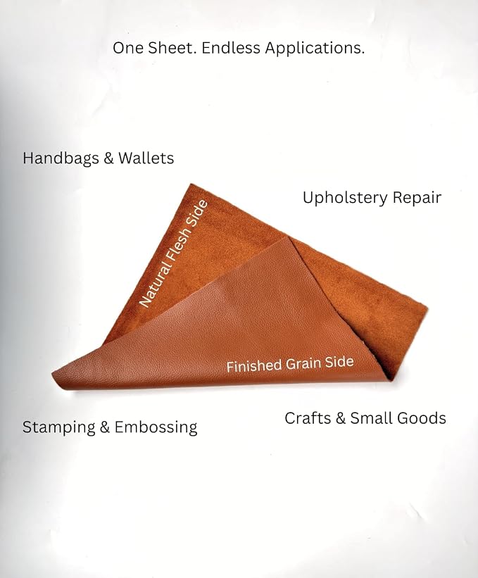 Natural Grain Cow Leathers: 12'' x 12'' Pre-Cut Leather Pieces (Cognac, 3 Pieces)