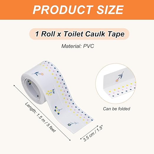 PATIKIL Caulk Tape Waterproof Self Adhesive, PVC Toilet Caulking Sealant Strip Bathtub Caulk Sealing Strip Tape for Bathroom Kitchen Countertop, Flower World (1.5 Inch x 5 Ft)
