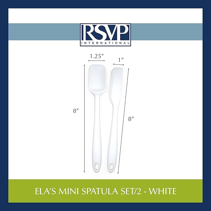 RSVP International Ela Collection Silicone Coated Steel, Mini Spatula/Spoon, White
