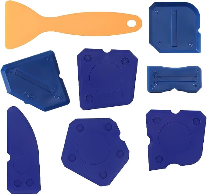8 Piece Caulk Tool Kit, Silicone Sealant Finishing Tools for Sealing and Grout, Hand Caulk Removal Tool for Kitchen, Bathroom, Window and Tile Projects (Blue)
