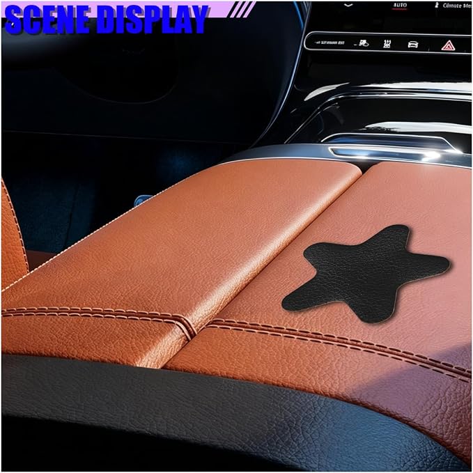4PCS Stars-Shaped Car PVC Leather Repair Patch Tape, Self-Adhesive Car Seat Tear Repair Kit, Wear-Resistant Auto Interior Decoration Sticker Accessories for Furniture, Upholstery (Black)