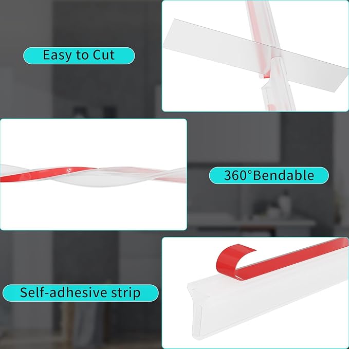 Hi-Na 3ft/5ft/6ft/8ft10ft Collapsible Shower Threshold Water Dam Water Barrier for Shower and Water Stopper Keeps Water Inside Water Threshold for Wet and Dry Separation (5ft, Clear)