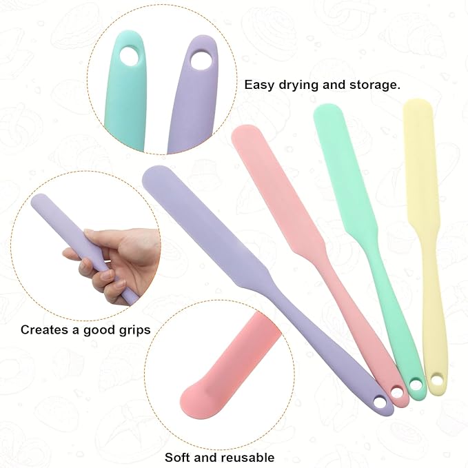 4 Pcs Silicone Jar Spatula, Non-Stick Heat Resistant Cake Cream Spatulas Set, 9.8 inch Cake Cream Butter Spatulas(4 colors）