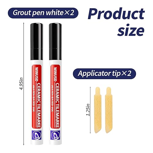 Grout Pen Black | Waterproof Tile Grout Marker Repair Kit for Kitchen & Bathroom | Touch Up Paint | Black Grout Colorant - Fast Drying, Covers Stained Grout Lines on Floor, Shower Tiles(2Pcs)