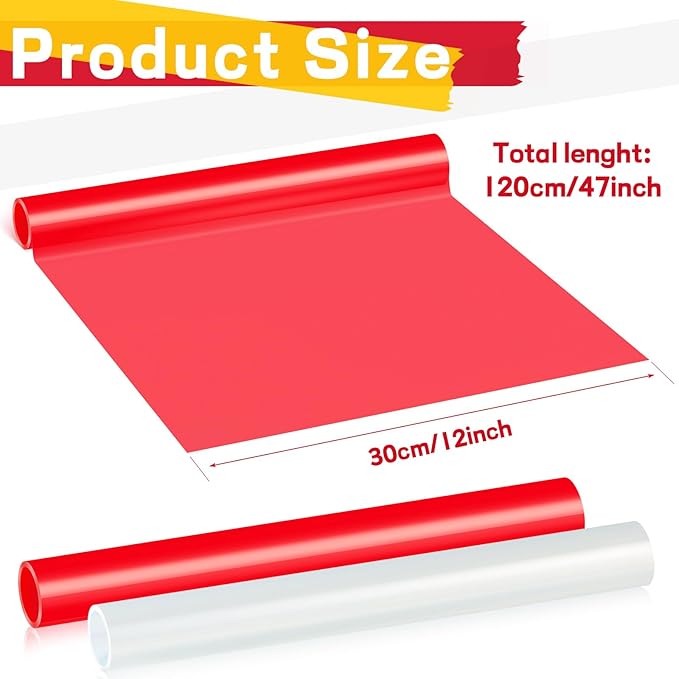 Patelai 2 Rolls 3.94 ft X 11.81 Inches Self Adhesive Repair Light Tape Auto Tail Light Tape Fog Lights Tint Tape Headlight Lens Tape (Red, Clear)