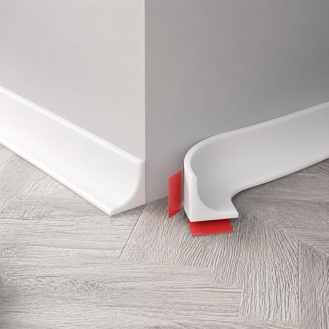 1/2 inch Flexible Quarter Round Molding Trim, Peel and Stick Silicone Baseboard Trim, Self Adhesive Wall Corner Trim, Waterproof Edge Trim for Floor, Cabinet, Bathroom, Kitchen (White)