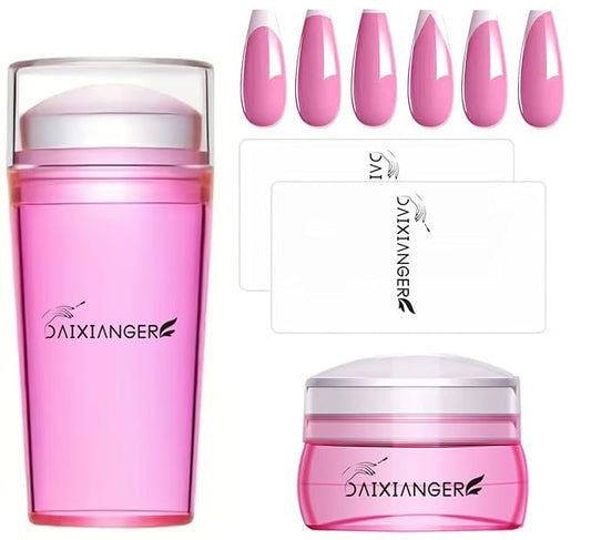 4Pcs French Tip Nail Stamp Set, Nail Stamper & Scraper, Clear Silicone French Tip Nail Art Stamper Kit with Scraper for Salon & DIY Manicure, Nail Stamping Tool for Nail Art Transfer