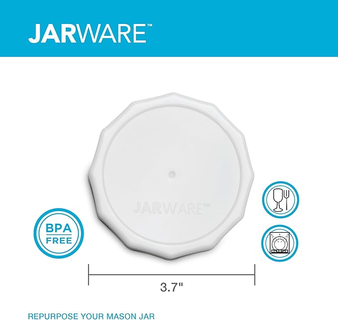 Jarware White Mason Jar Lids, Set of 4 Wide Mouth Plastic Lids for Mason Jars
