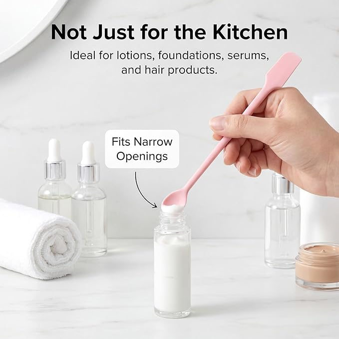 cobee 4Pcs Mini Silicone Spatulas, Long Dual-end Silicone Scraper, Multifunctional Small Scrapers Jar Scraper Spatula, Makeup Spatula Stirrer for Jam, Lotion, Narrow Thin Bottles