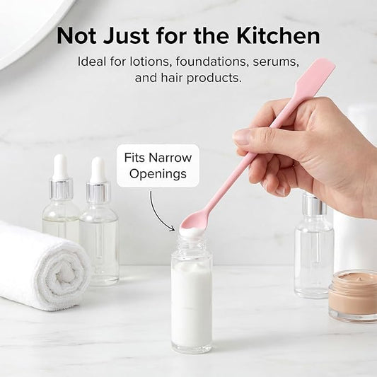 cobee 4Pcs Mini Silicone Spatulas, Long Dual-end Silicone Scraper, Multifunctional Small Scrapers Jar Scraper Spatula, Makeup Spatula Stirrer for Jam, Lotion, Narrow Thin Bottles