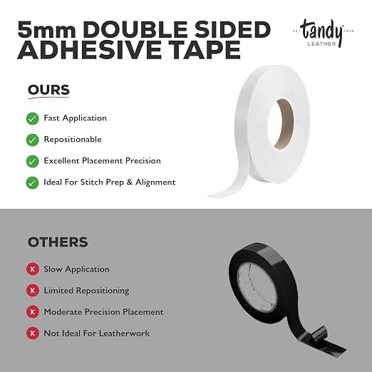 Tandy Leather Tanner's Bond Adhesive Tape - Mess Free Alignment for Stitching and Sewing Projects - Thin Double Sided Tape for Precise Leathercraft Work - 5 mm x 20 m