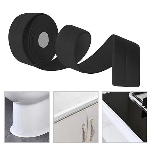 3 Rolls Caulk Tape Self Adhesive Caulk Strip Waterproof,Black Caulking Sealant Trim for Bathroom, Caulk Sealing Strip for Toilet Sink Edge Protector with Sealing Tool (10.5Ft x 1.5In)