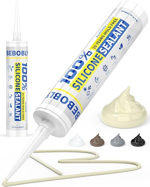 Silicone Caulk & Sealant Almond, 100% Waterproof Silicone Sealant, Shrink & Crack Proof, Silicone Caulking for Kitchen, Bathroom, RV, Interior & Exterior Use, 10.2 FL. OZ/300ML, 1 Pack