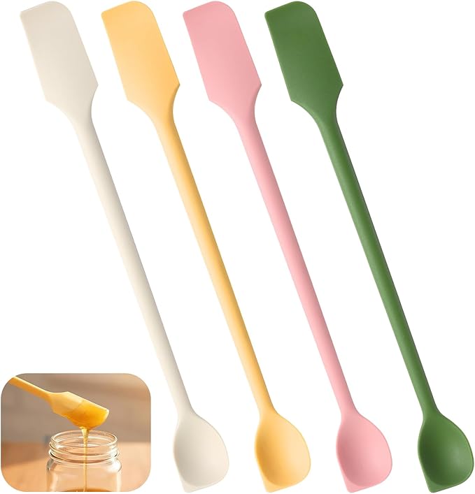 4 Pcs Small Silicone Spatulas, Dual End Mini Spatula, Multifunctional Heat Resistant Small Scrapers for Kitchen Cooking Baking, Reusable Jar Spatulas for Narrow Bottles Food Containers
