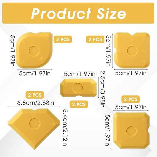 Nogeqi 10PCS Caulking Tool Kit Professional Caulk Finishing Tool, Plastic Reusable Caulk Smoothing Tools for Kitchen Bathroom Floor Tile Sealant Grout Sealing, Easy to Use (Yellow)