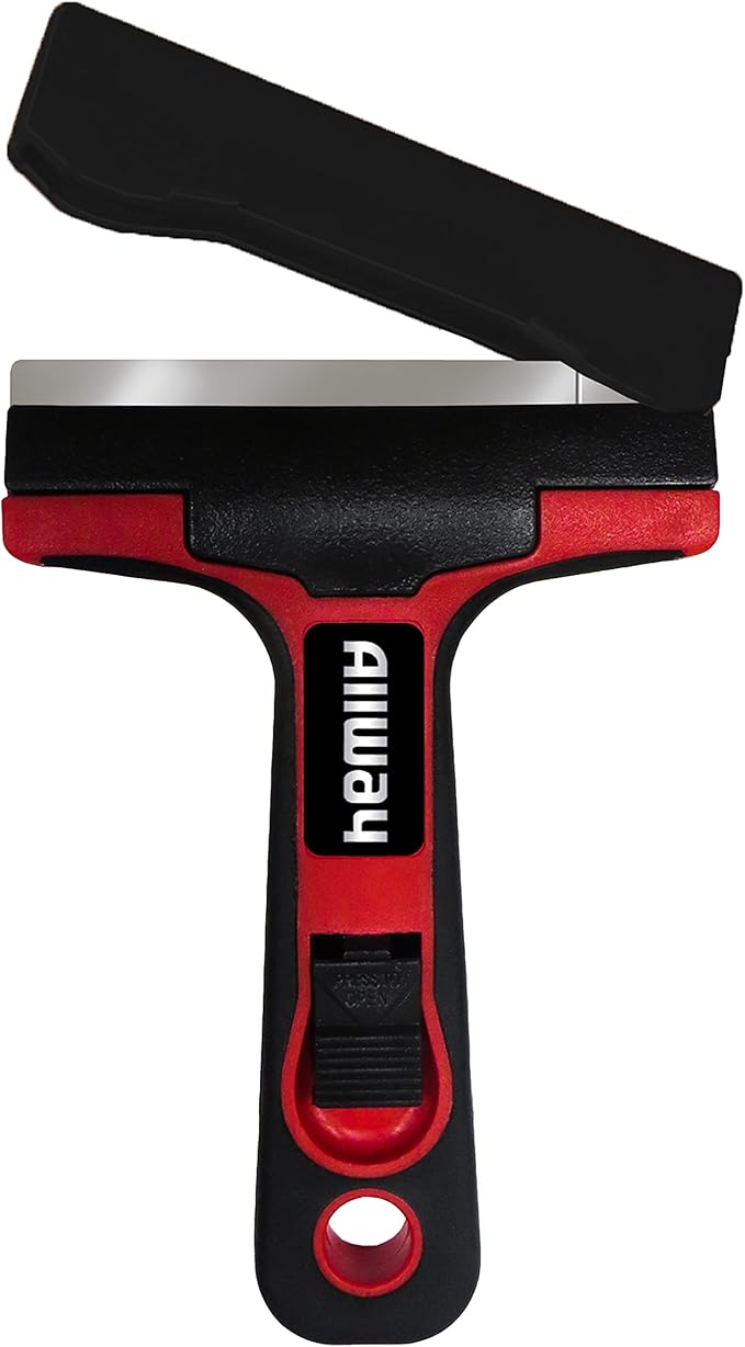 ALLWAY GTS-G Soft-Grip Glass & Tile Scraper with Snap-On Blade Guard, 4"