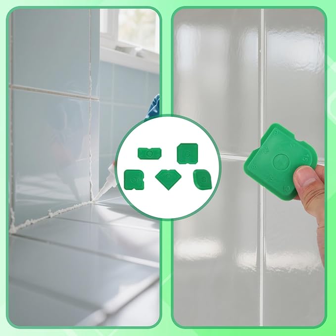 Tinoaly 10pcs Silicone Caulking Tool Kit, Caulk Remover Tool Portable Sealant Scraper Reusable Grout Scraper for Kitchen Bathroom Floor (Green)