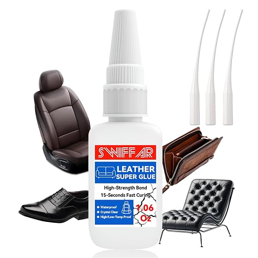 Leather Glue, Strong Leather Glue Repair, Heavy Duty Adhesive for Purses, Car Seat, Shoes, Suede, Sofa, Furniture, Leathercraft, Upholstery, Waterproof Contact Cement, Quick Drying and Clear