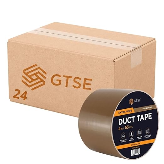 GTSE Wide Duct Tape, Brown, 4 Inches x 55 Yards (164 ft), Heavy Duty, Waterproof Repair Tape for Indoor or Outdoor Use, 24 Rolls