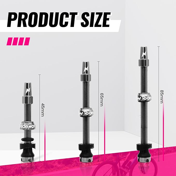 RideNow Tubeless Presta Valve Stems, 85mm Super Light 7075 Aluminum Alloy Presta Tubeless Valve Stem Kit with Valve Core Remover Tool and Valve Stem Caps, Multiple Color & Size(Pair), Titanium Gray