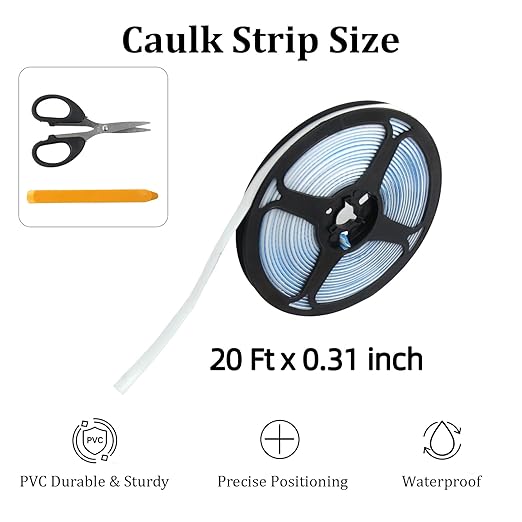 2 Pack Caulk Tape 0.3" x 20', Waterproof Self Adhesive Caulk Strip, Narrow White Caulk Strip for Toilet Sealer, Toilet, Kitchen, Bathroom, Sink, Shower, Bathtub Edge Protector, PVC Caulking Tape (2)