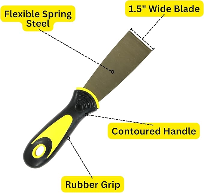 Harrier Hardware 4-Pack Soft Grip Handle Putty Scraper Knife, Flexible Blade, 1.5-inch Wide