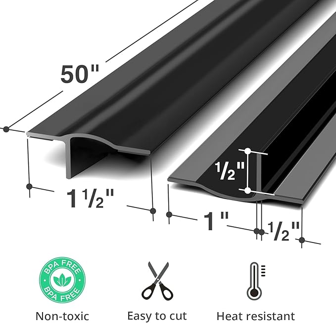 Silicone Stove Gap Cover X-Protector - 50” x 1.55" Guard Between Stove and Counter - Self-Adhesive Premium Counter Gap Filler - Heat Resistant Oven Counter Gap Protector - Stove Top Spill Guard