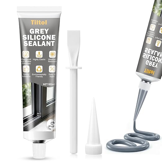 Grey Silicone Caulk Sealant - Caulk for Filling and Repairing Sinks, bathtubs, Shower Stalls, Toilet Bases, Tile Joints, and Door and Window Joints
