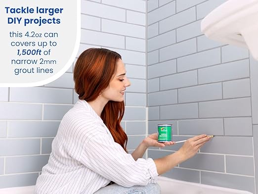 Grout Pen Grey Grout Paint: Waterproof Tile Paint Grout Refresh Restorer for Floor, Kitchen & Bathroom Shower Tiles - Grey - Can Size for Larger Projects - 125ml (4.2oz)