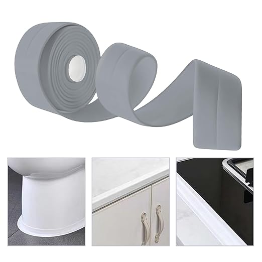 3 Rolls Caulk Tape Self Adhesive Caulk Strip Waterproof,Gray Caulking Sealant Trim for Bathroom, Caulk Sealing Strip for Toilet Sink Edge Protector with Sealing Tool (10.5Ft x 1.5In)