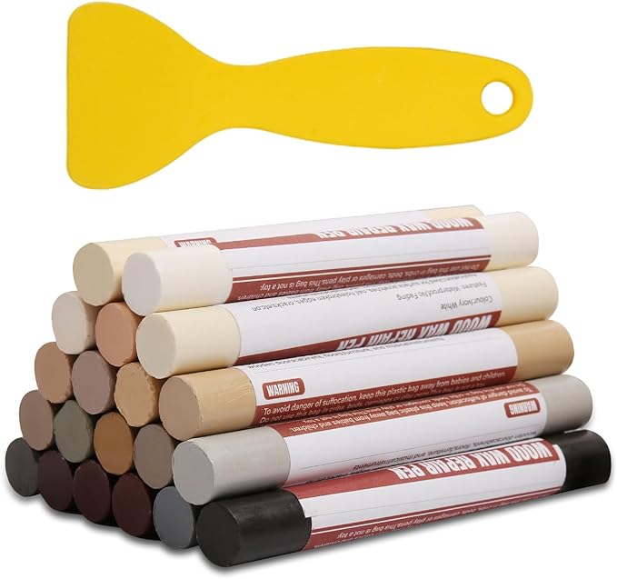 Wood Filler Sticks 20 Colors Repair Wax Sticks Kit Furniture Touch Up Crayons for Repairing Scratches Holes Cracks Wood Floor Tables Cabinets Doors Hardwood(Common Series)