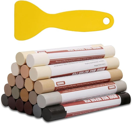 Wood Filler Sticks 20 Colors Repair Wax Sticks Kit Furniture Touch Up Crayons for Repairing Scratches Holes Cracks Wood Floor Tables Cabinets Doors Hardwood(Common Series)